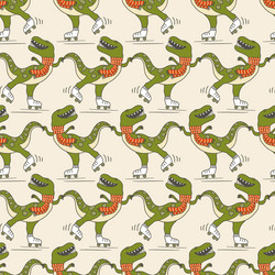 retro groovy skating dinosaur seamless pattern vector image