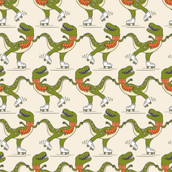 retro groovy skating dinosaur seamless pattern vector