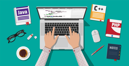 workplace of programmer or coder vector image