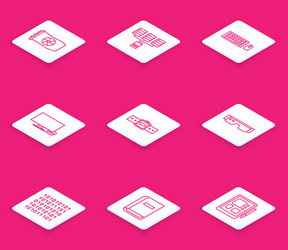 set line video graphic card server data web vector image