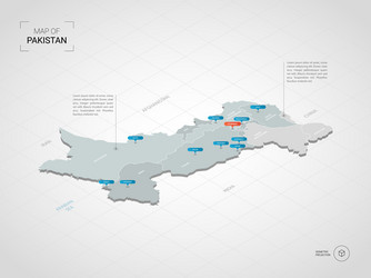 Isometric pakistan map with city names vector