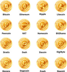 Largest set of golden coins with microchip pattern vector