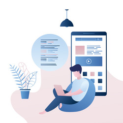 big smartphone with applications and male sitting vector image
