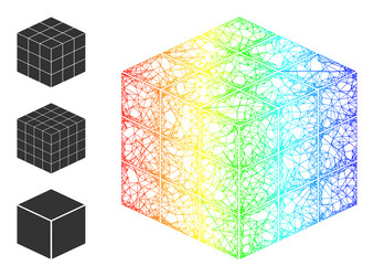 Spectrum gradient irregular mesh 3x3x3 cube icon vector