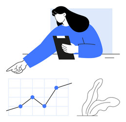 woman analyzing graph data and pointing vector image