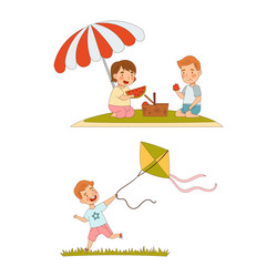 kids summer activities set happy children having vector