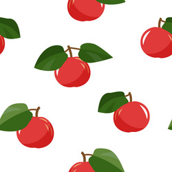 seamless pattern with red apples and leaves vector image