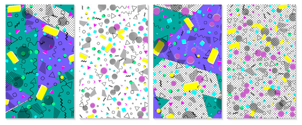 set of memphis pattern pop art color background vector image