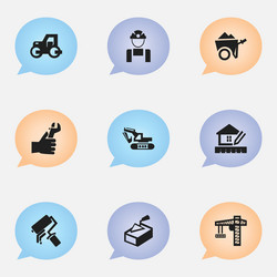 set of 9 editable building icons includes symbols vector image