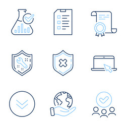 checklist spanner and scroll down icons set vector image