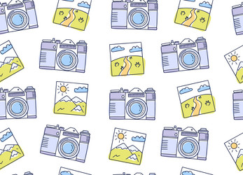 seamless pattern with cameras and photos vector