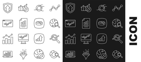 set line search data analysis globe pie chart vector image