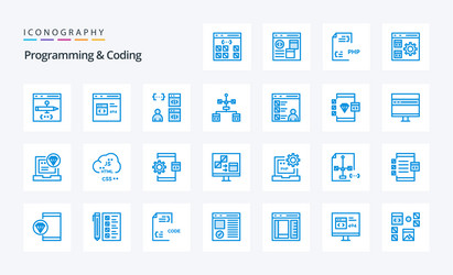 25 programming and coding blue icon pack vector image