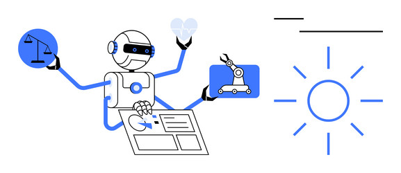 ai robot balancing justice healthcare automation vector image