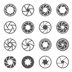 camera shutter aperture line and bold icons set vector