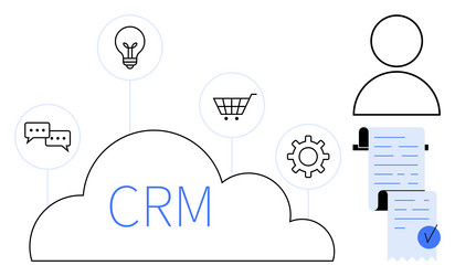 cloud-based crm with icons representing vector image