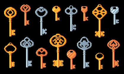 Retro Pixel Key Icons - 8bit Game vector image