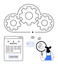 cloud computing subscription model with monthly vector image