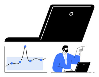 analyzing data trends person with laptop and chart vector image
