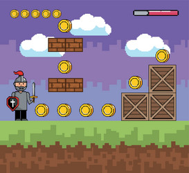arcade game world and pixel scene design vector image