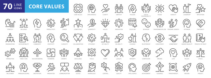 Core Values Icon Set - Outline vector image