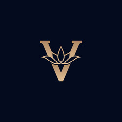 Lotus Flower Brand Logo - Letter V Vector Image