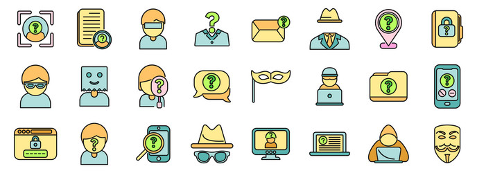 anonymous icons set color line vector image