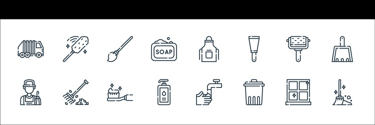 Cleaning line icons linear set quality vector