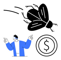 man with vr headset pointing at oversized flying vector image