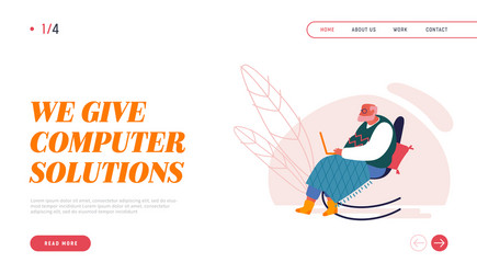 senior man study to use computer landing page vector image