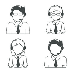 Set of call center linear avatar icons vector