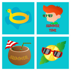 summer time poster with cute in cartoon vector