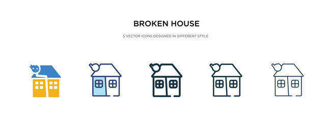broken house icon in different style two colored vector image