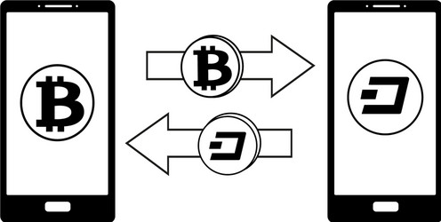 exchange between bitcoin and dash in the phone vector image