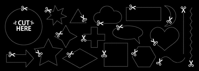 set of scissors with cut lines collection vector image
