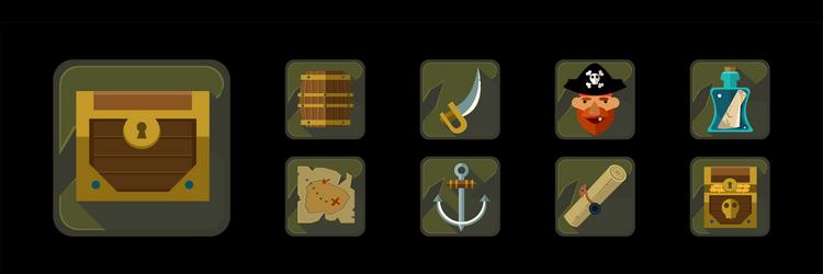 Pirate icons and web game object frames set vector