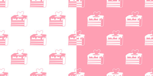 set of seamless patterns with cake pieces in pink vector image