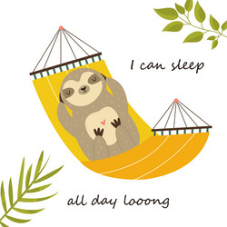 Cute Sloth Napping in Hammock vector image