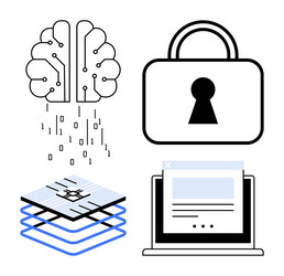 digital security concept with brain lock circuit vector image