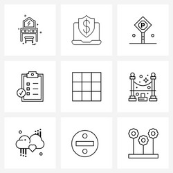 modern style set 9 line pictograph grid based vector image