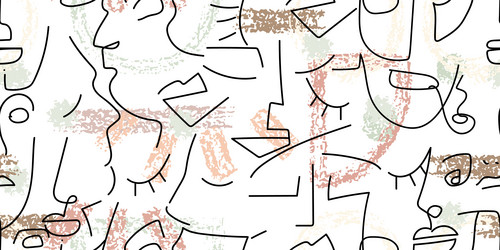 one line drawing abstract face seamless pattern vector image