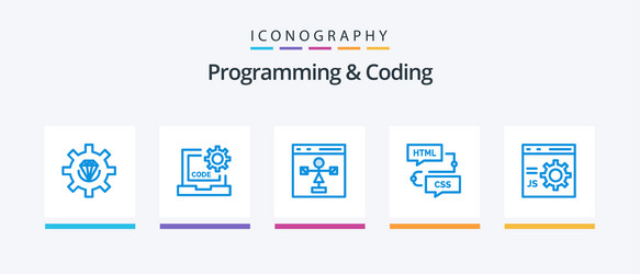 programming and coding blue 5 icon pack including vector