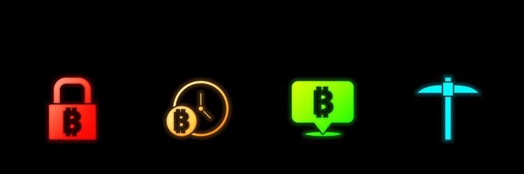 set lock with bitcoin clock and pickaxe vector image