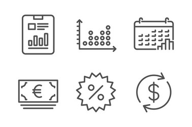 euro currency dot plot and calendar graph icons vector image