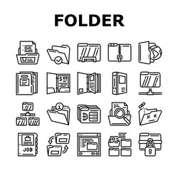 folder paper business file empty icons set vector image