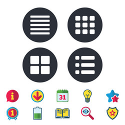list menu icons content view options vector image