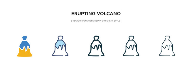 Erupting volcano icon in different style two vector