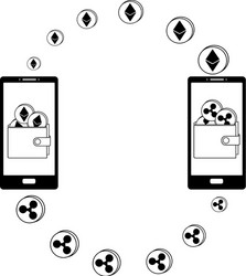 exchange between ethereum and ripple in the phone vector image