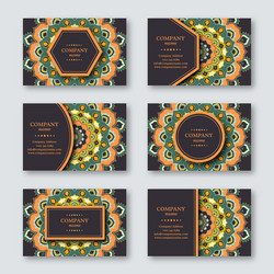 set of ornamental hand drawn mandala cards vector