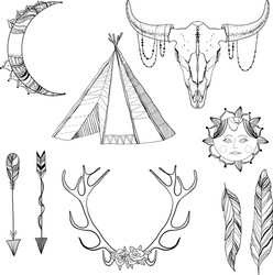 Bohemian Bull & Crescent Elements Vector Image